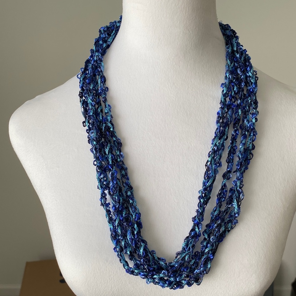 Never Worn Crocheted Multi-Strand Clasp Necklace Blue